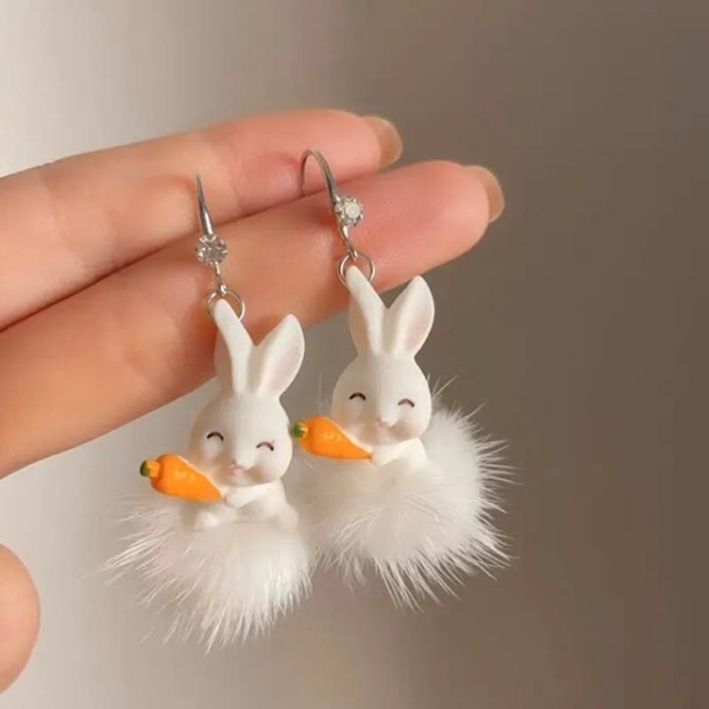 White Bunny Rabbit Carrot Earring Pair